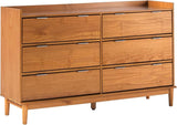 Polay Modern Solid Wood 6-Drawer Dresser with Gallery-Top 55 Inch Caramel