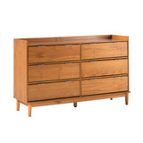 Polay Modern Solid Wood 6-Drawer Dresser with Gallery-Top 55 Inch Caramel