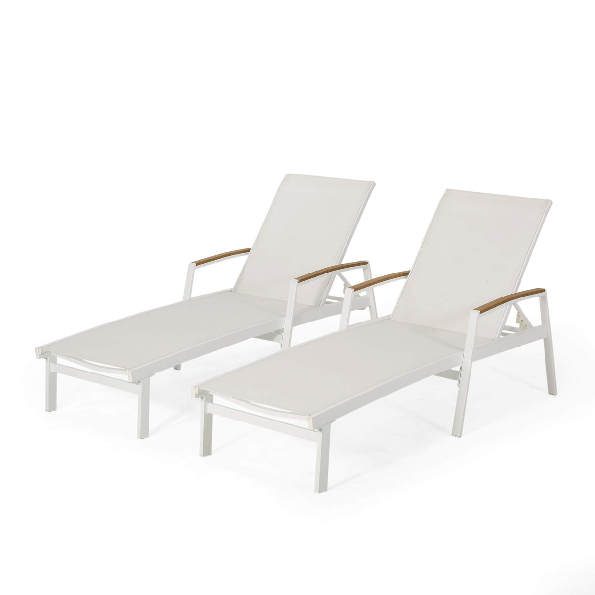 Teresa Outdoor Aluminum Chaise Lounge with Mesh Seating (Set of 2), White