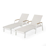 Teresa Outdoor Aluminum Chaise Lounge with Mesh Seating (Set of 2), White