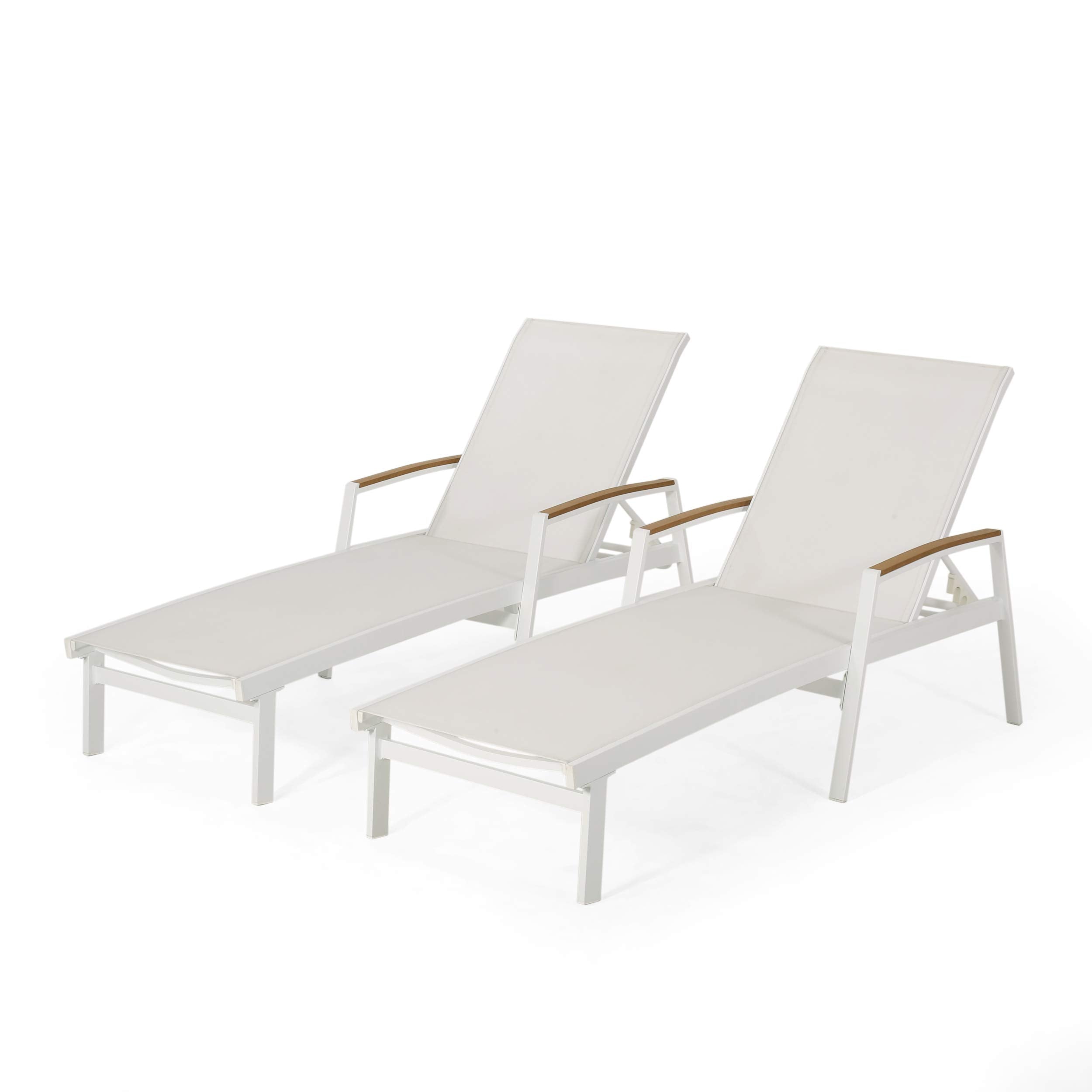 Teresa Outdoor Aluminum Chaise Lounge with Mesh Seating (Set of 2), White