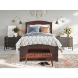 Solid Wood Twin XL Bed with Footboard and USB Charger in Walnut