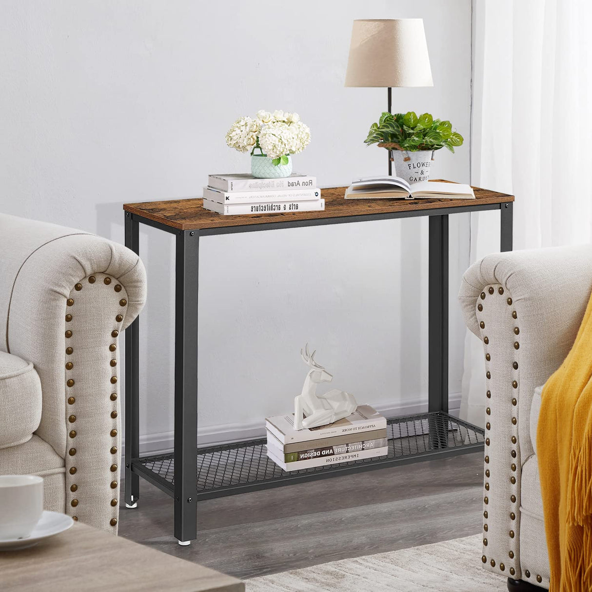 Console Table, Narrow Entryway Table, 2-Tier Industrial Entrance Tables with Shelves for Entryway,