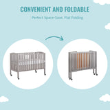 Folding Full Size Convenience Crib In Storm Grey, Two Adjustable Mattress