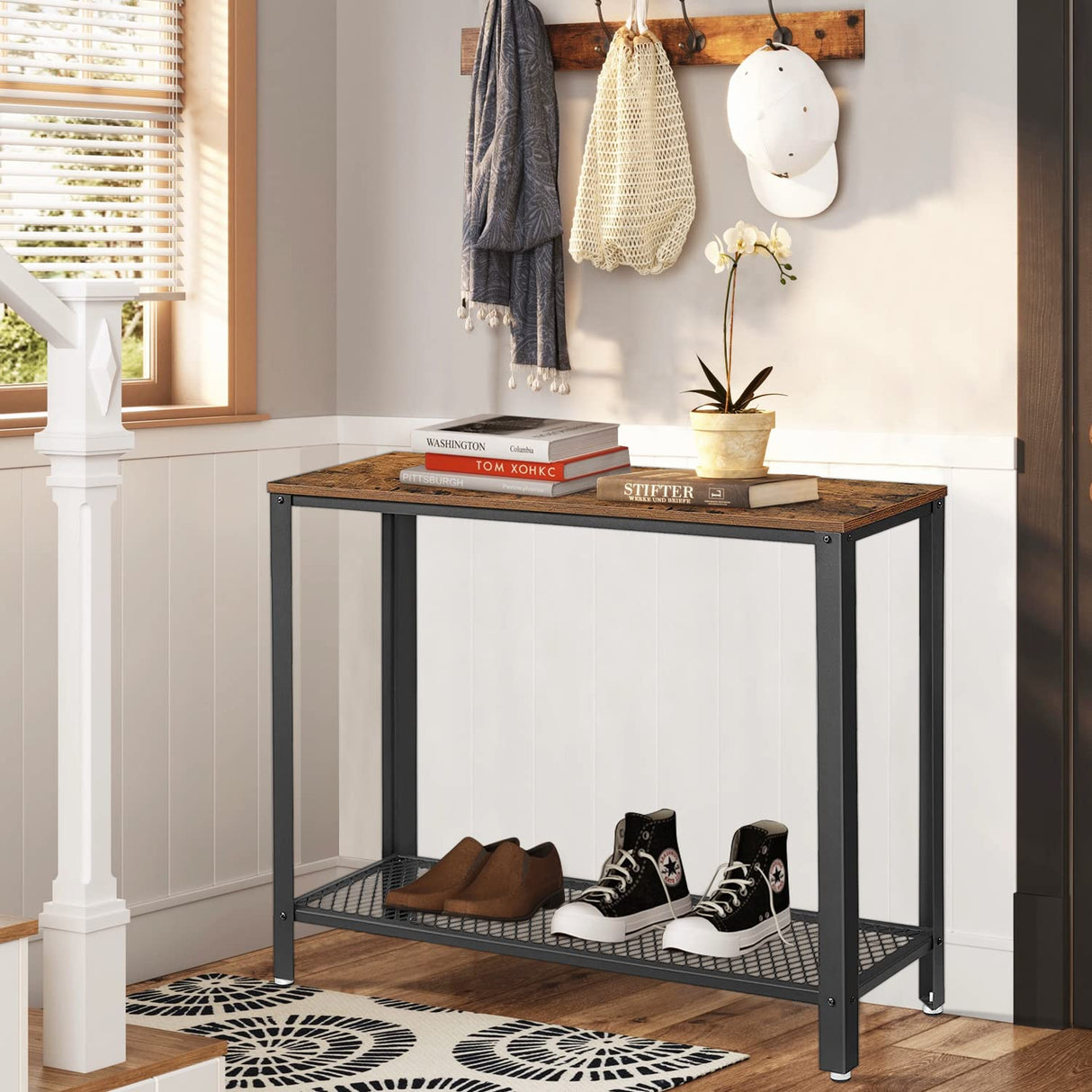 Console Table, Narrow Entryway Table, 2-Tier Industrial Entrance Tables with Shelves for Entryway,