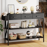 39" Console Table with 2 drawers, Industrial Entryway Table with 3 Tier Storage Shelves,