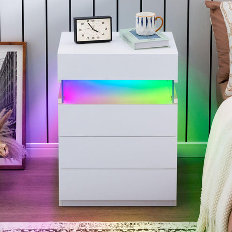 Night Stand with 4 Drawers Large LED Nightstand White Night Stand for Bedroom Modern