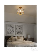 Mount Ceiling Light, 12 Inch Crystal Gold Light Fixture, 3-Light Modern Chandelier