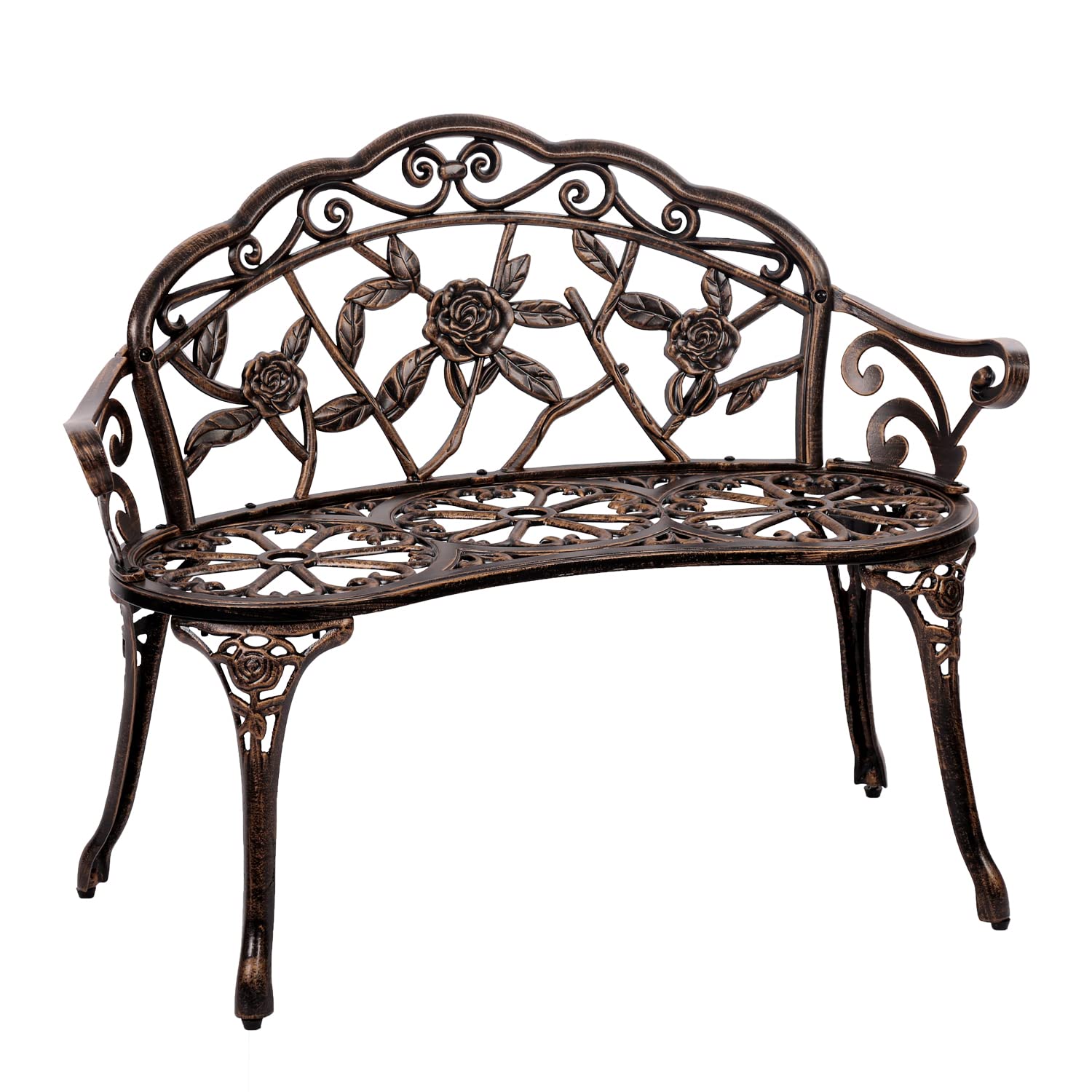 Outdoor Patio Bench, Bronze, Steel, 33"L x 19"W x 31"H, 300 lbs Weight Capacity