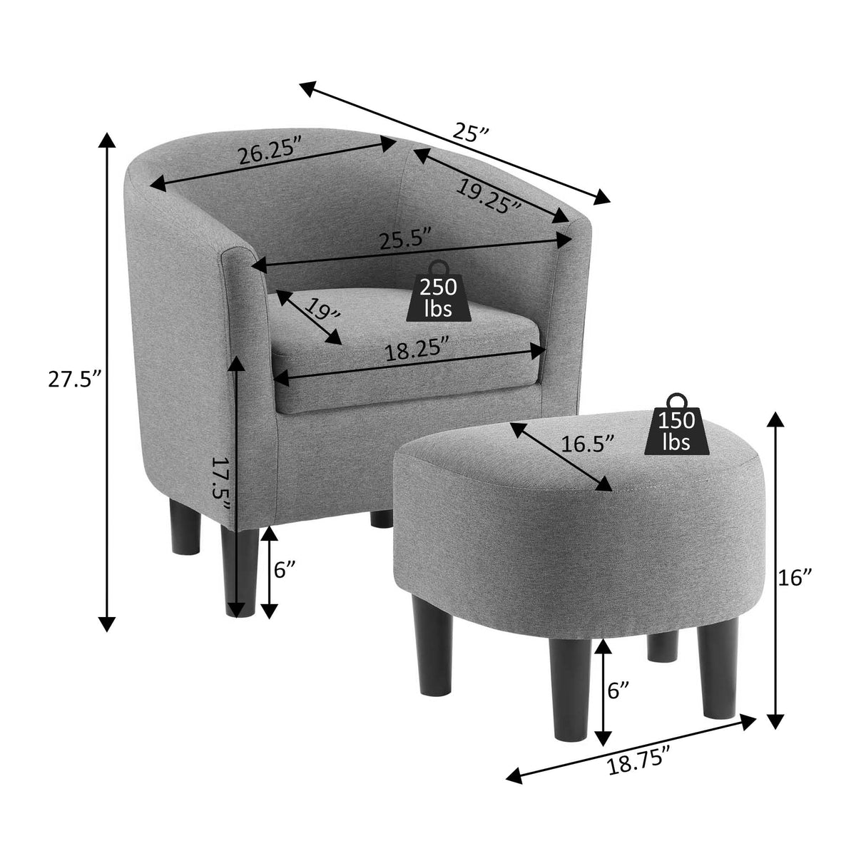 Convenience Concepts Take a Seat Churchill Accent Chair with Ottoman Set 26.25" - Contemporary Classic Mid-Back Barrel Chair with U-Shaped Ottoman for Living Room, Bedroom, Office, Botanical Print