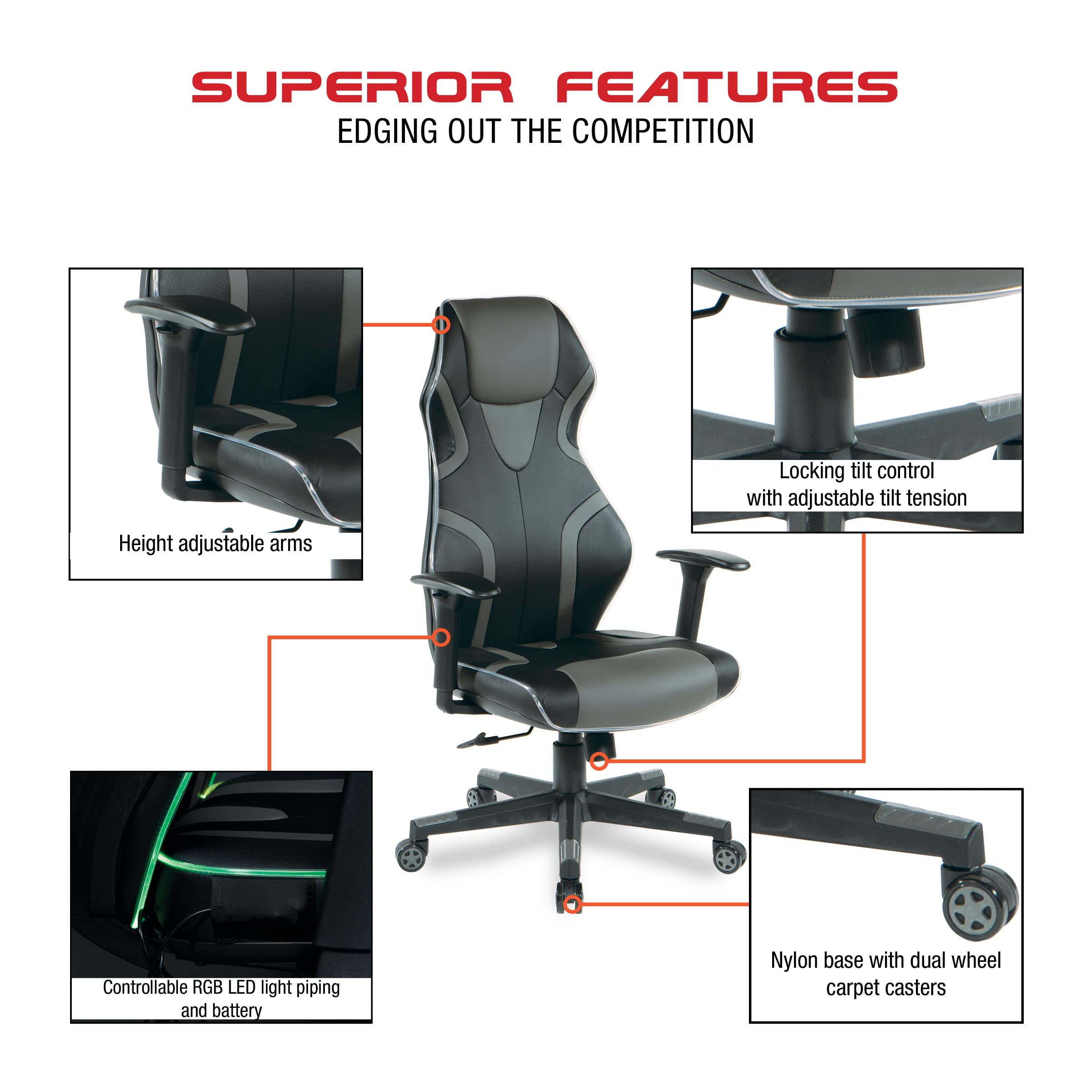 Rogue Ergonomic Gaming Chair with RGB LED Lights
