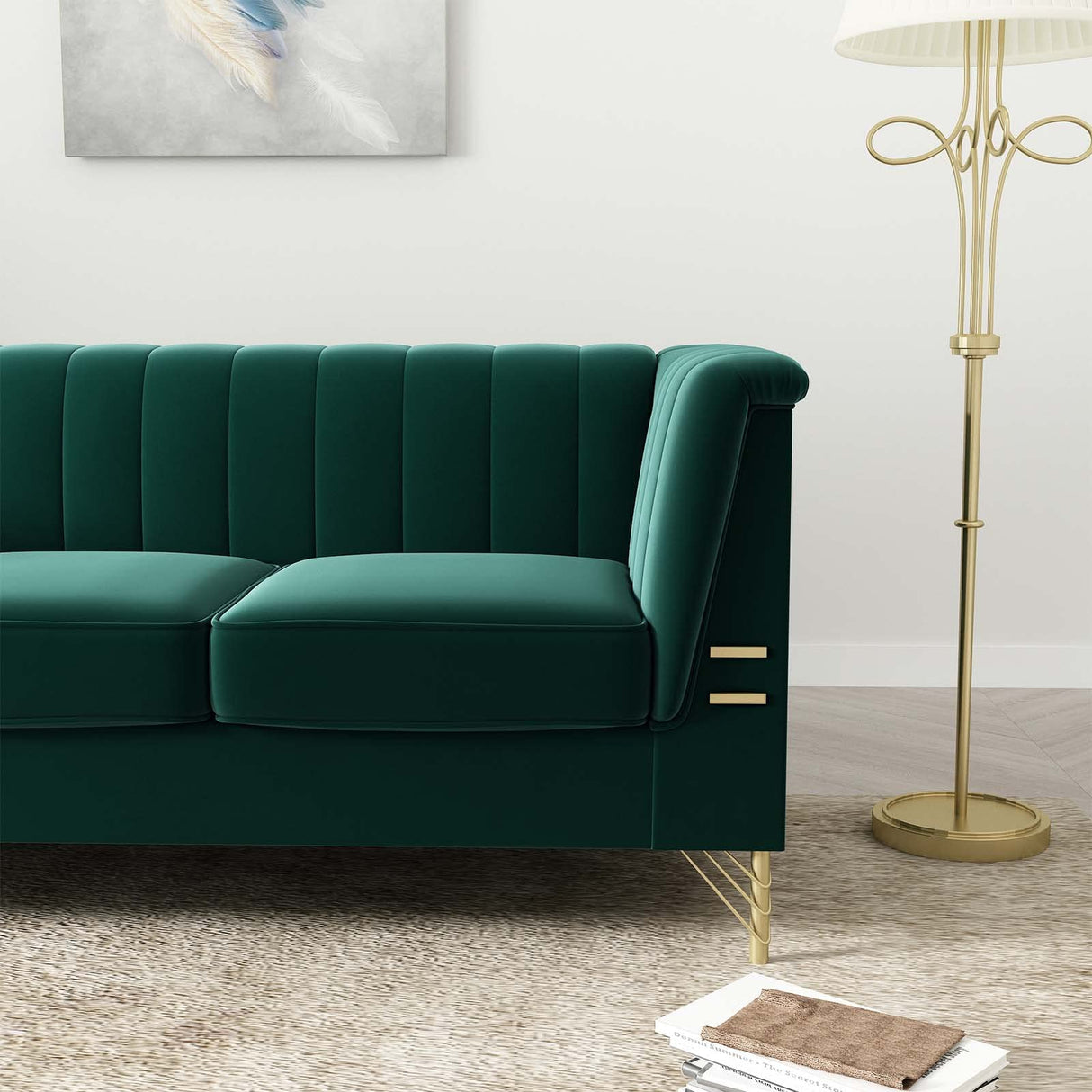 Green Velvet Couch Sofa, Tomkate 83" Mid-Century Modern Sofa Tufted Chesterfield