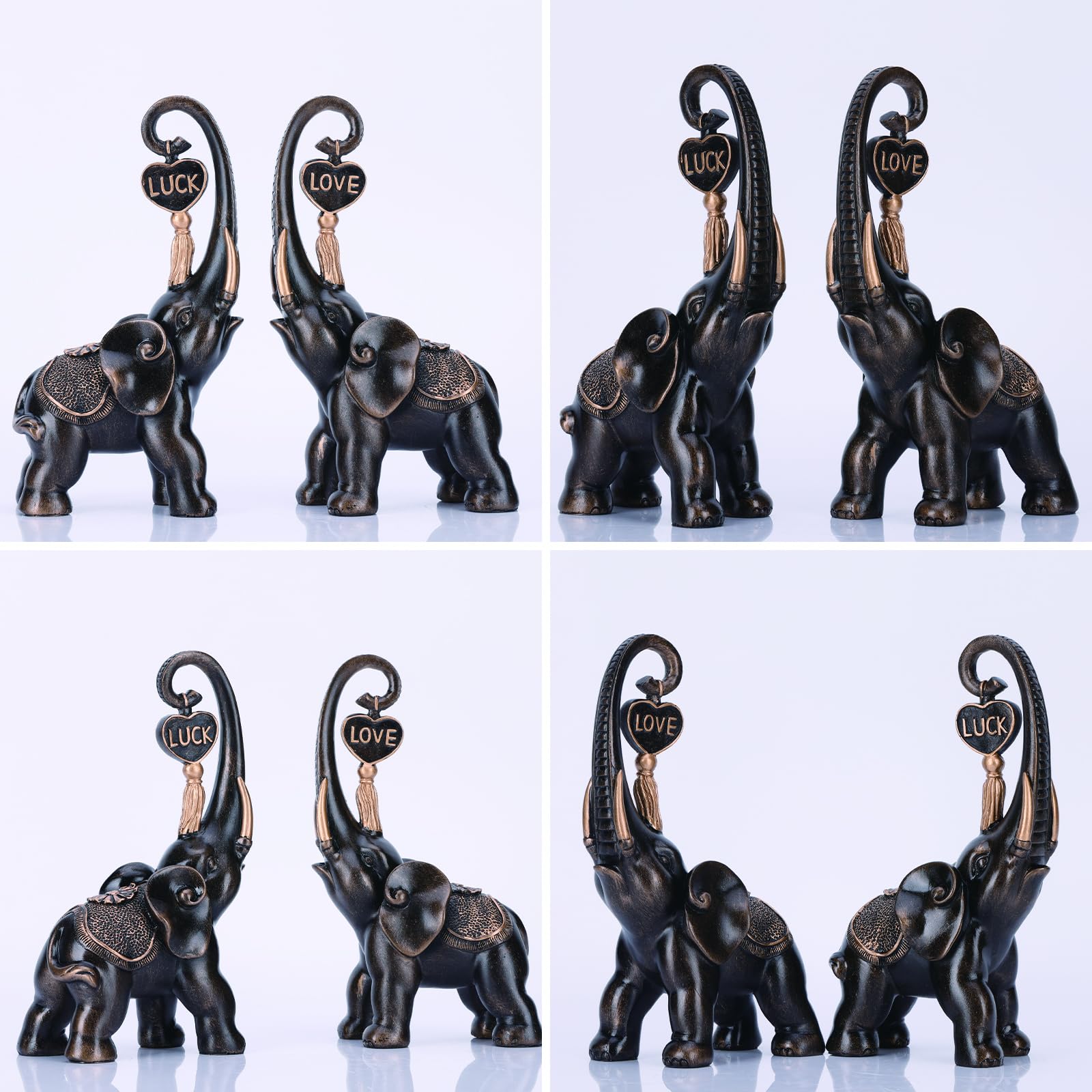 Elephant Statue 2 Piece Set, Love Elephant Sculpture, Lucky Elephant
