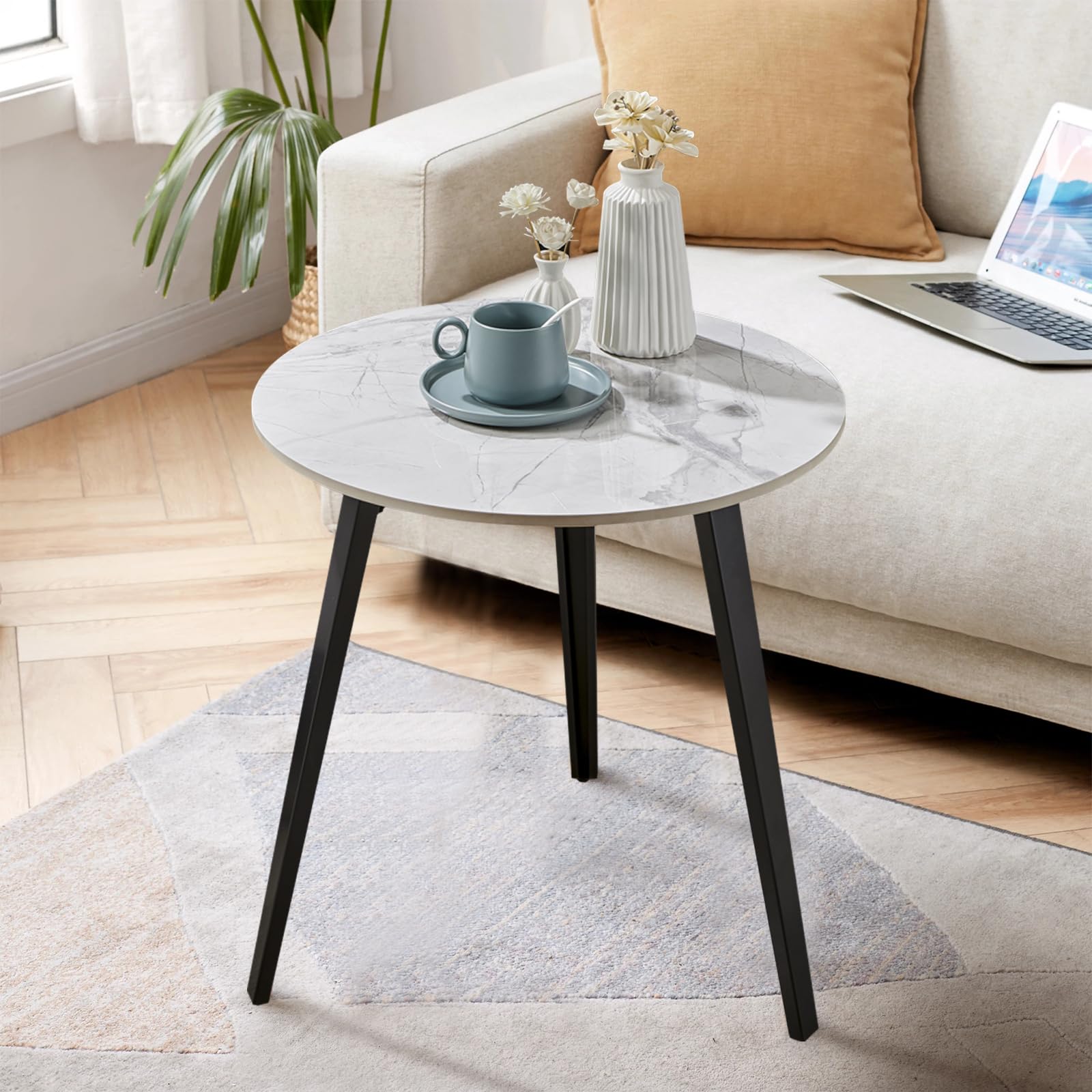 Round End Table, Marble Side Table with Metal Frame