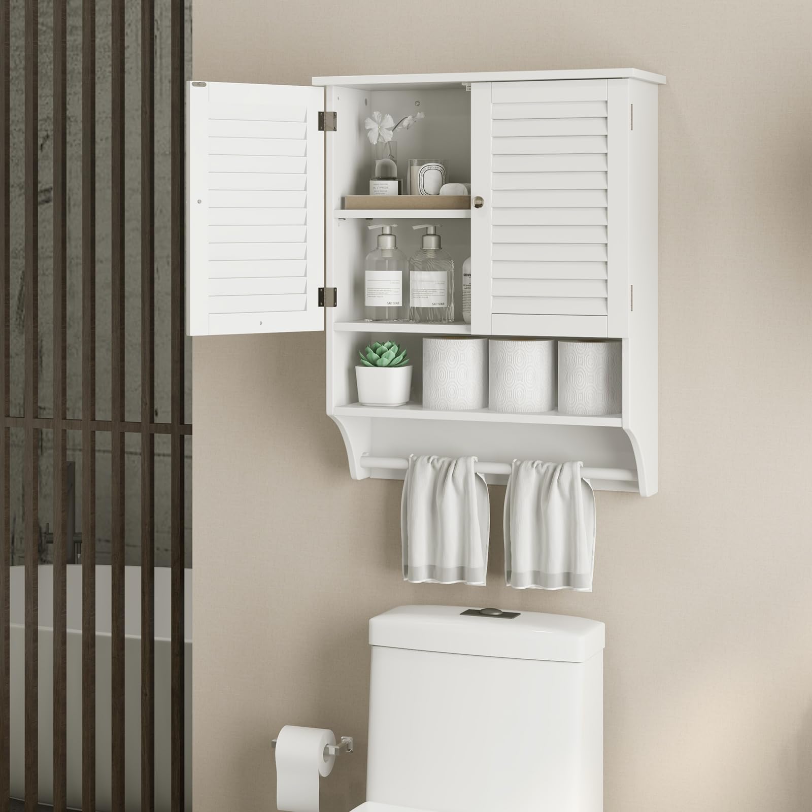 Bathroom Cabinet Wall Mounted - Hanging Medicine Cabinet with 2 Louvered Doors,