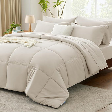 Queen Comforter Set - 7 Pieces Bed in a Bag Set Black Queen, Complete Bedding Sets