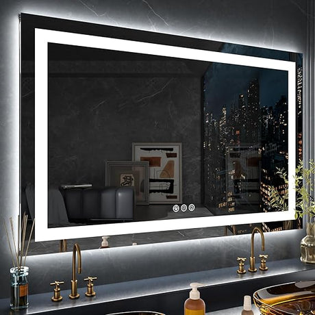 60X28 LED Bathroom Mirror with Lights, Anti-Fog, Dimmable, Backlit + Front Lit, Lighted