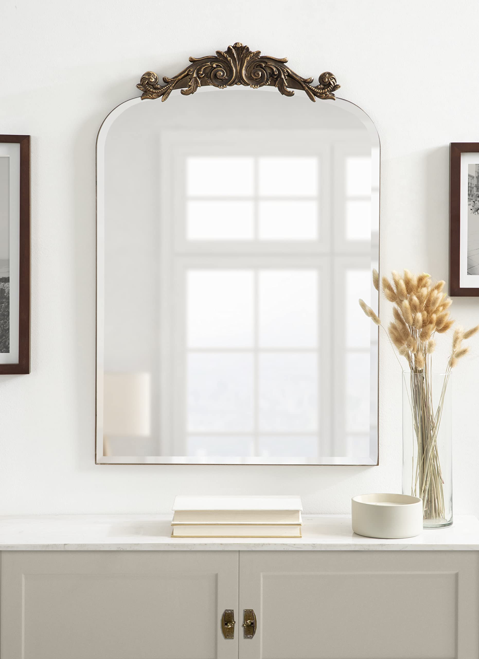 Frameless Arch Mirror,  Antique Gold, Arched Baroque Mirror