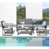 4 Pieces Outdoor Patio Furniture, Wicker Conversation, Modern Bistro Set