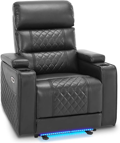 MCombo Power Recliner Loveseat Sofa with Adjustable Headrests and Console for Living Room, Home Theater Seating with USB & Type-C Ports, Armrest Storage HTS432SET (Black, Loveseat with Console)