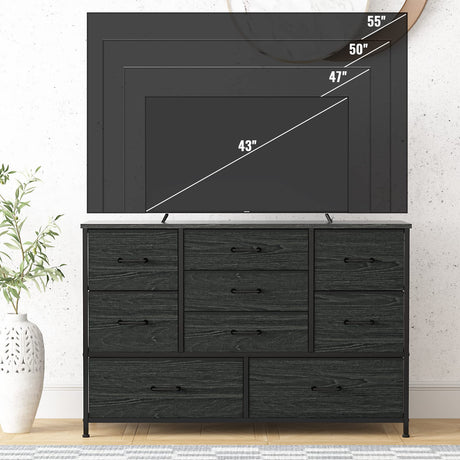 Wide Dresser with 9 Large Drawers for 55'' Long TV Stand Entertainment Center