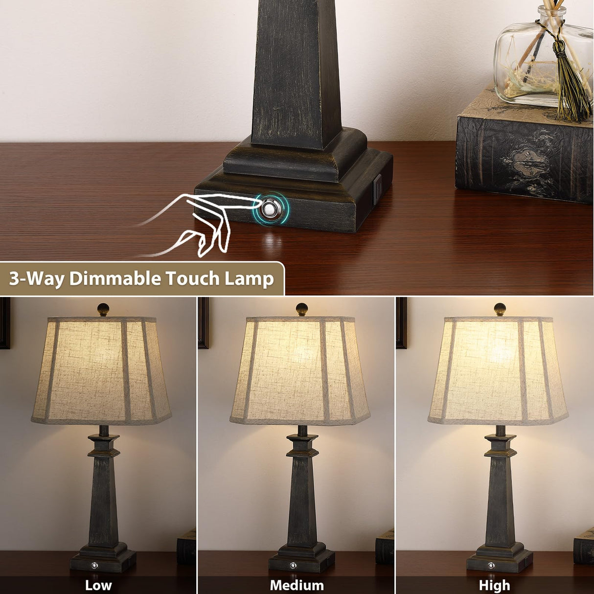 27.5" Farmhouse Table Lamps Set of 2 with USB Charging Ports