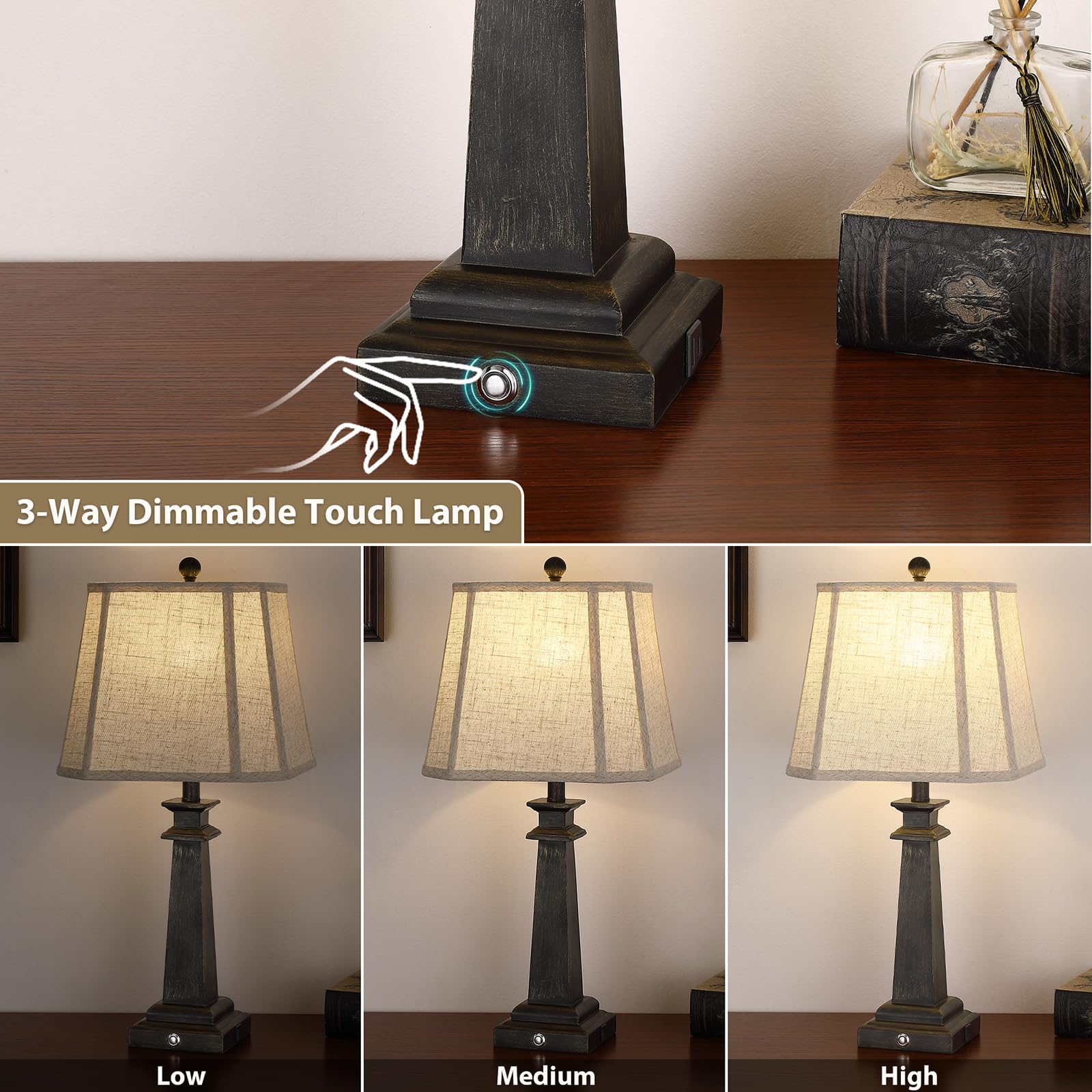 27.5" Farmhouse Table Lamps Set of 2 with USB Charging Ports