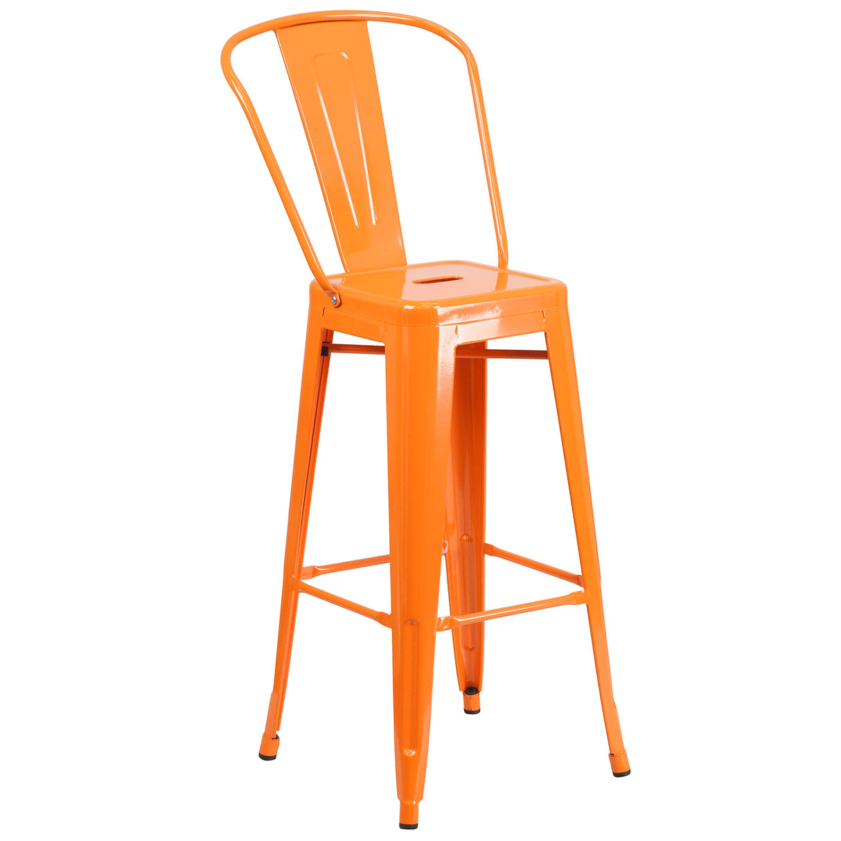 Callum Commercial Grade 30" Round Orange Metal Indoor-Outdoor Bar Table Set