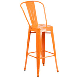 Callum Commercial Grade 30" Round Orange Metal Indoor-Outdoor Bar Table Set