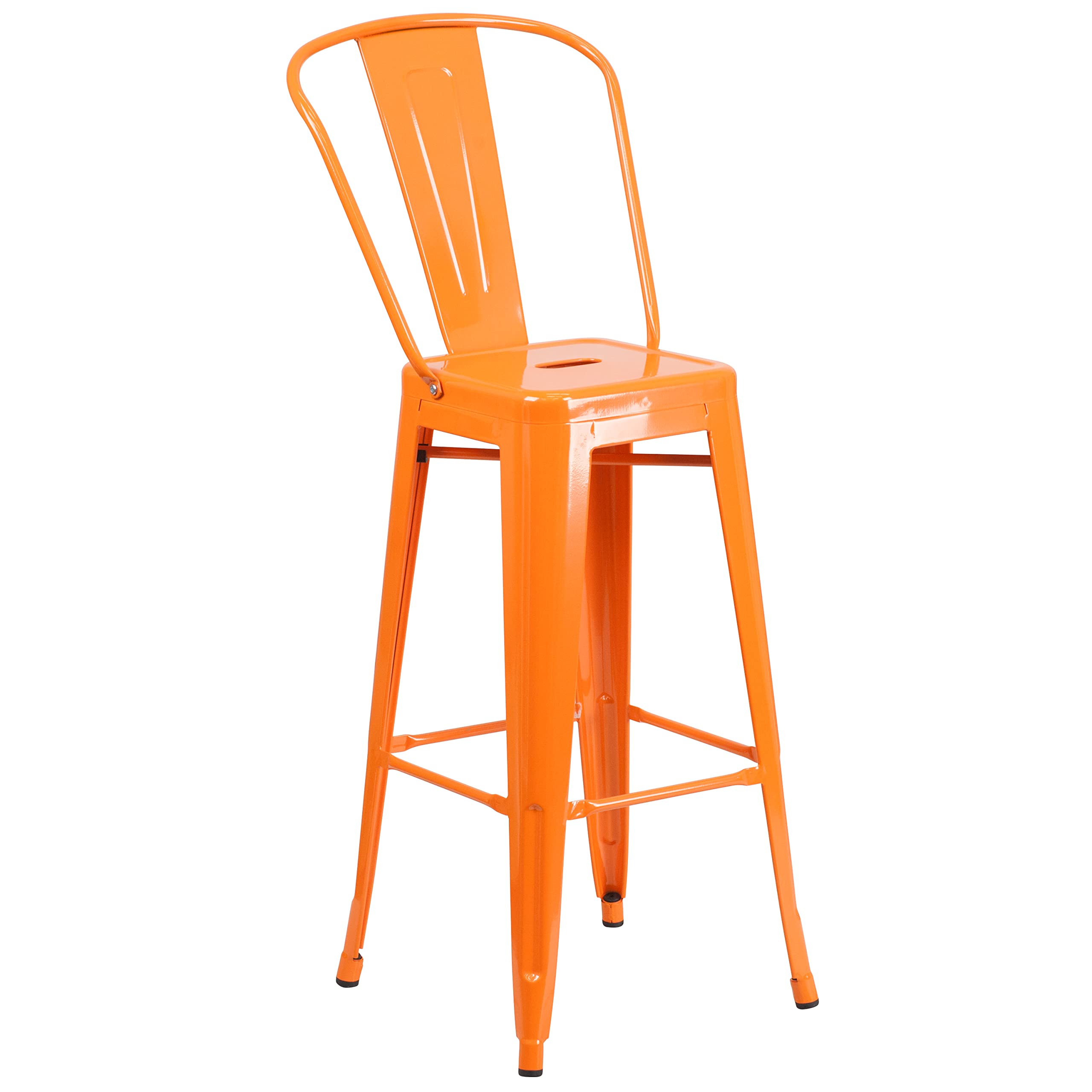 Callum Commercial Grade 30" Round Orange Metal Indoor-Outdoor Bar Table Set