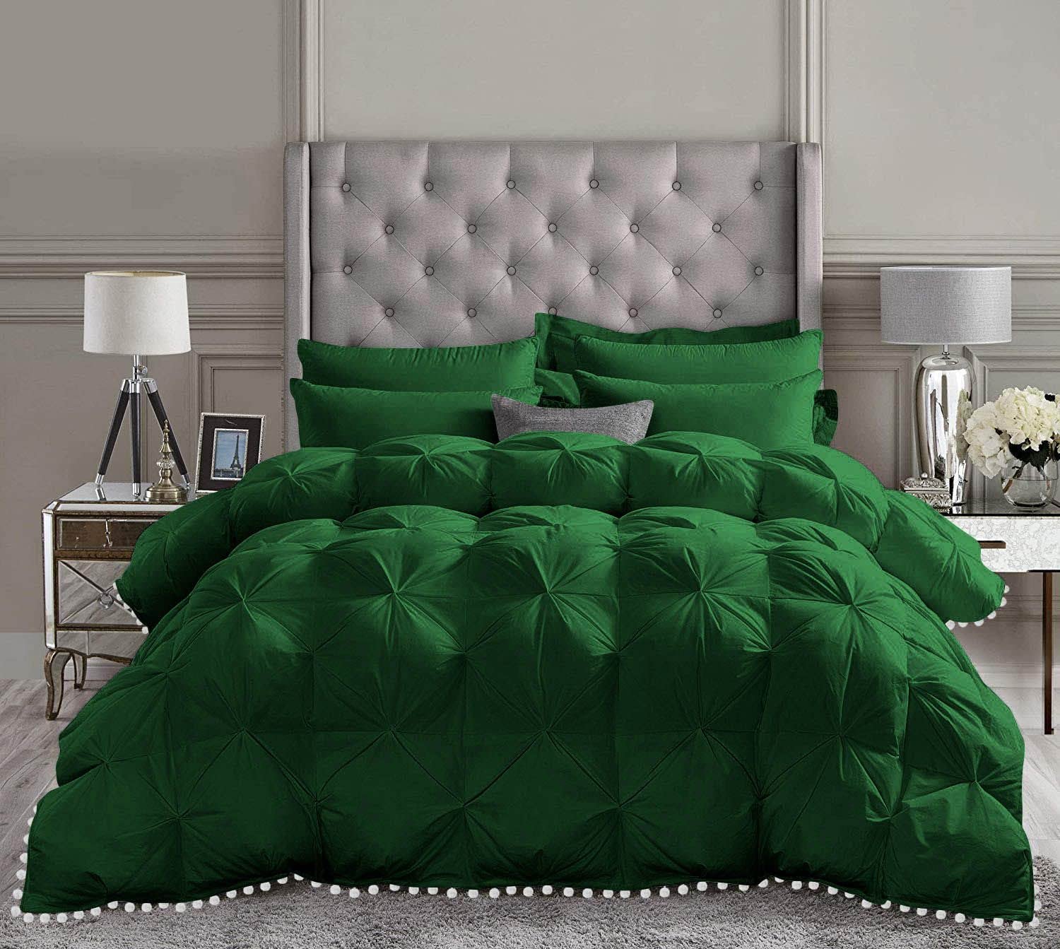 1 Piece White Pom Pom Pinch Pleated Comforter | 1000 Thread Count 100% Egyptian Cotton