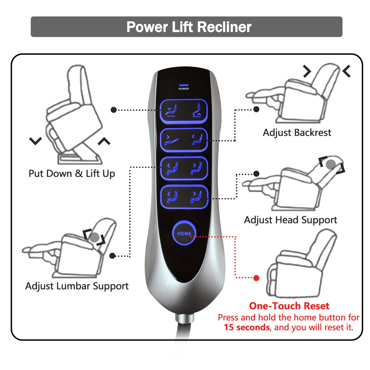 JIKFRIMA 4 OKIN Motor Power Lay Flat Lift Recliner Chair for Elderly Adults Big and Tall Recliners with Heat Massage, Adjustable Head-Back-Lumbar-Leg-Support, Extended Footrest, 2 Cup Holders