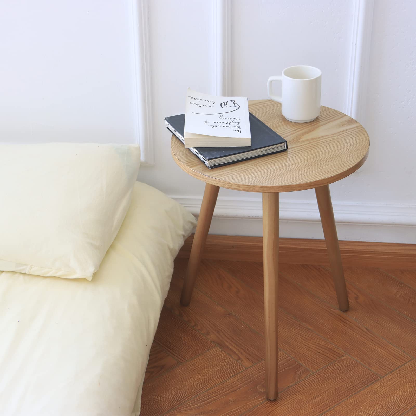 AWASEN Side Table Round, Small Accent Table Nightstand Modern End Table for Living Room Bedroom Office Small Spaces, 16''D x 19.5''H(Natural Walnut) - Bircata