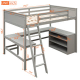 Loft Bed, Full Loft Bed with Desk and Shelves, Wooden Loft Bed Full with Desk Underneath