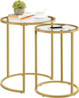 Round Nesting End Table Set of 2,Stacking Side Tables,Coffee Tables Set w/Metal Frame
