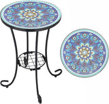 Outdoor Side Table Mosaic Patio Table Accent Tables Mosaic Tile Top Metal Frame Small