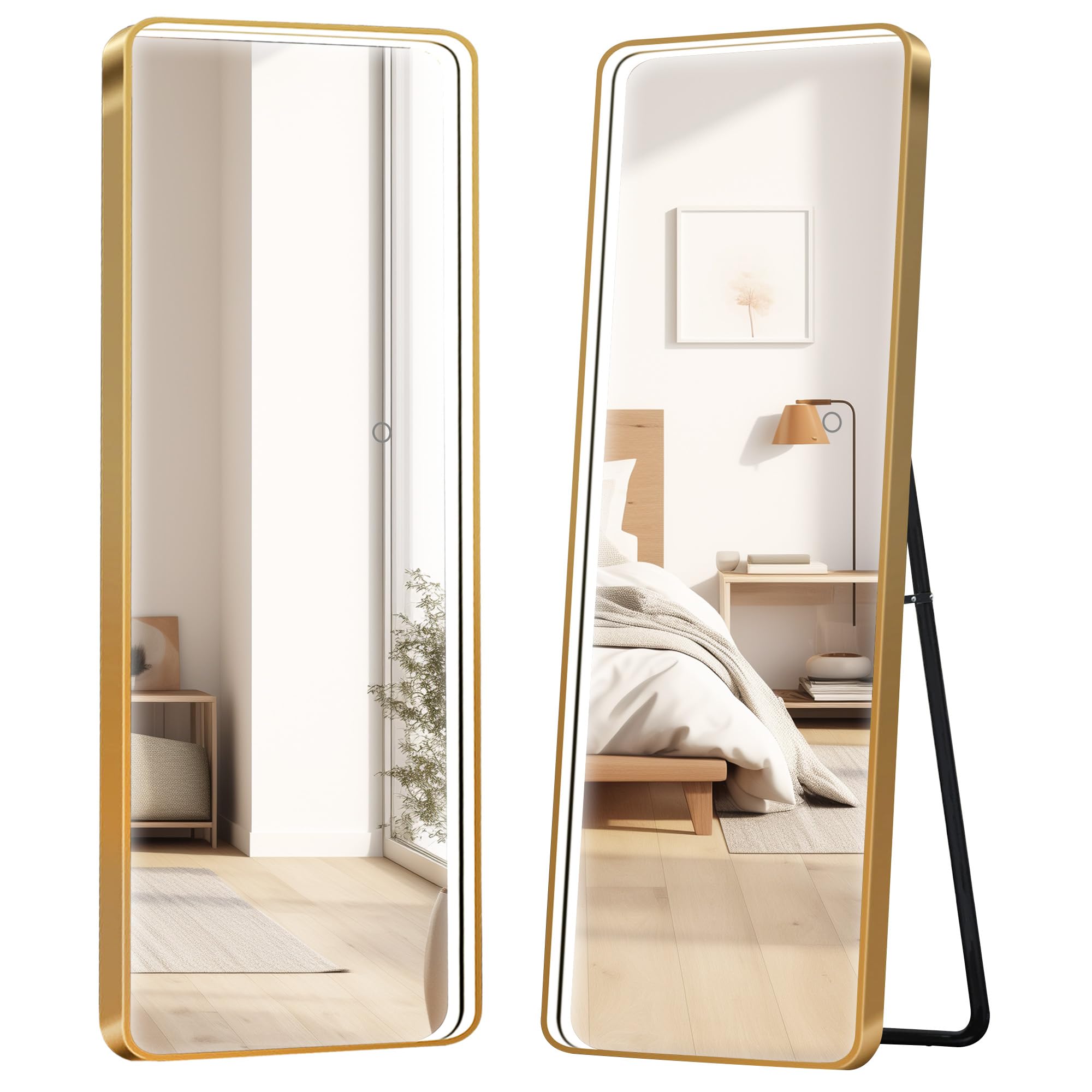 Full Length Mirror with LED Lights, Floor Mirror with Stand Wall Mounted Hanging Mirror