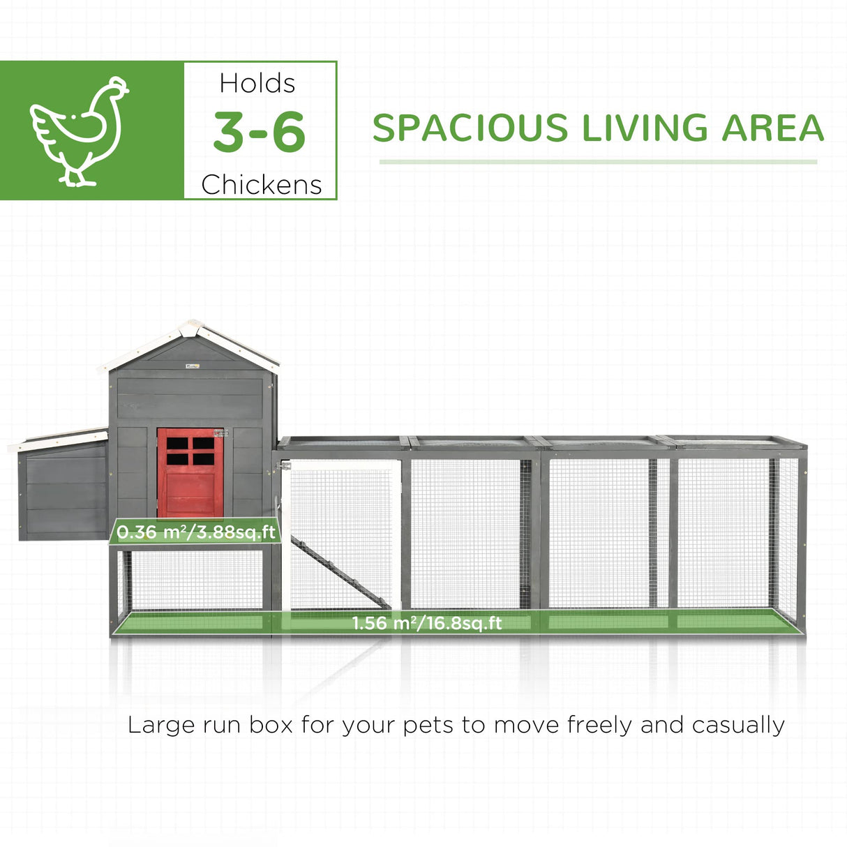 118" Extra Large Chicken Coop with Asphalt Roof, Wooden Hen Run with Slide-Out Tray