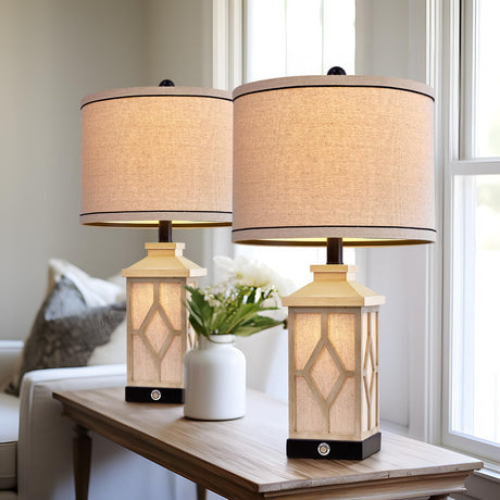 23.5" Touch Table Lamps Set of 2 Farmhouse Bedside Lamps