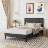 Homee Queen Size Bed Frame, Upholstered Bed Frame with Upholstered Headboard, Linen