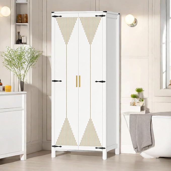 72" Tall Storage Cabinet, Modern Kitchen Pantry Cabinet with Carved Design for Doors