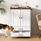 Elevated Dog Feeding Station with Storage Cabinet & Leash Hooks