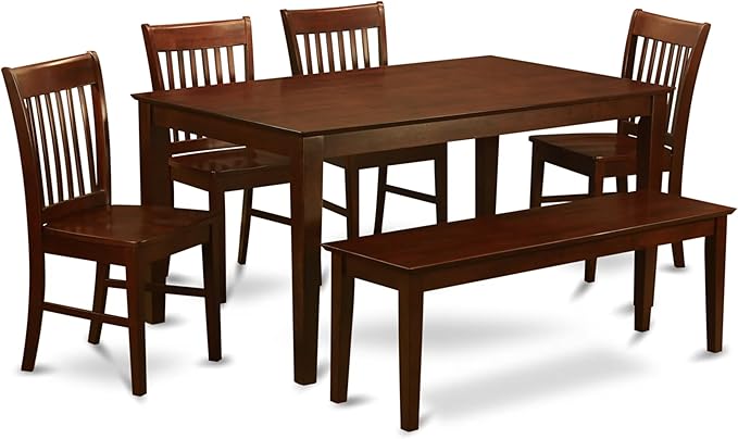 Capri 6 Piece Modern Dining Set Contains a Rectangle Wooden Table and 4 Linen Fabric