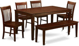 Capri 6 Piece Modern Dining Set Contains a Rectangle Wooden Table and 4 Linen Fabric