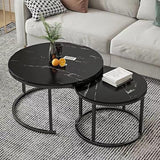 Round Coffee Table Set of 2 with Wood Top for Living Room, Modern Nesting Center