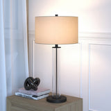 29" Tall Table Lamp with Fabric Shade in Clear Glass/Blackened Bronze/White