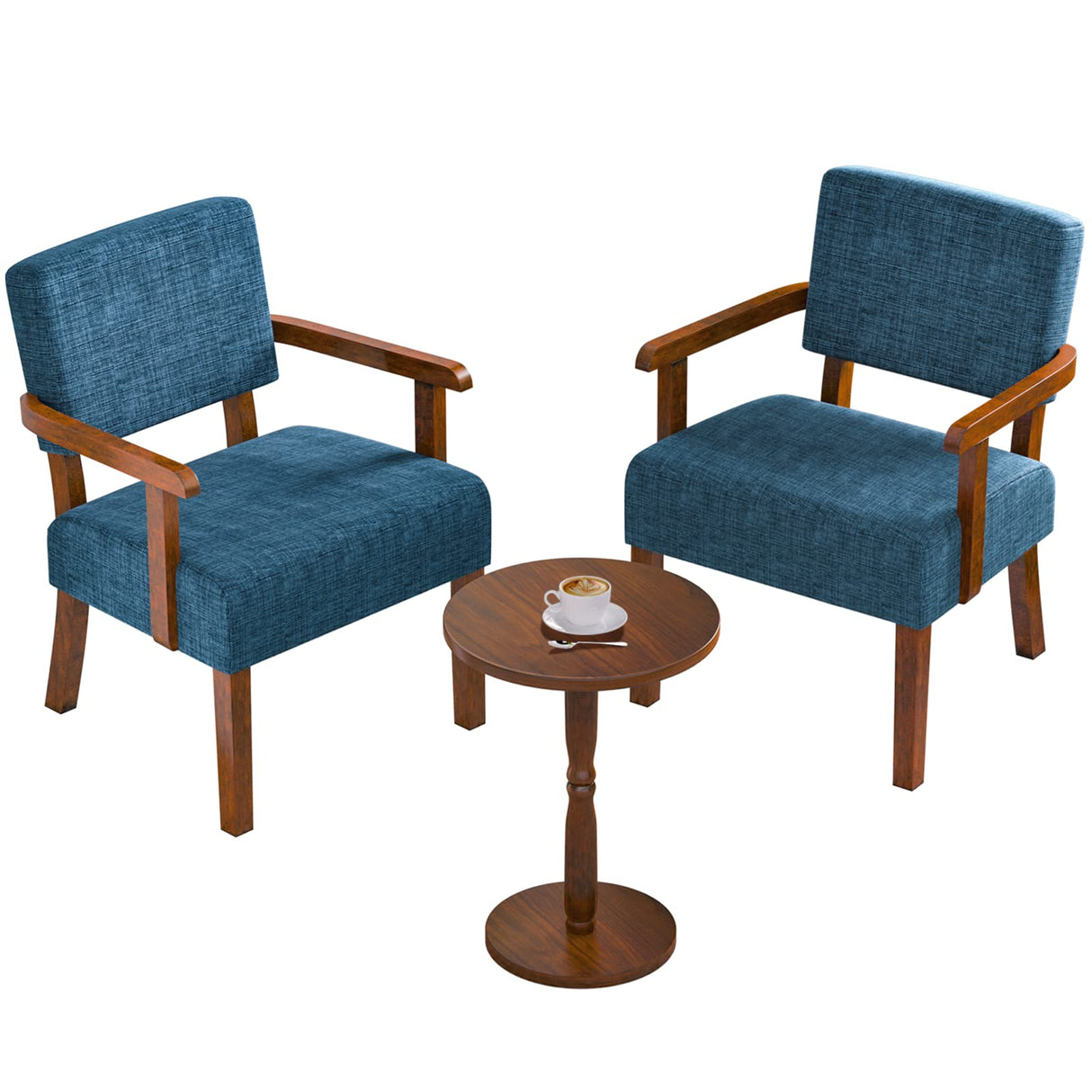 Accent Chair Set of 2 with Table, Living Room Chairs with Soft Seat and Armrests