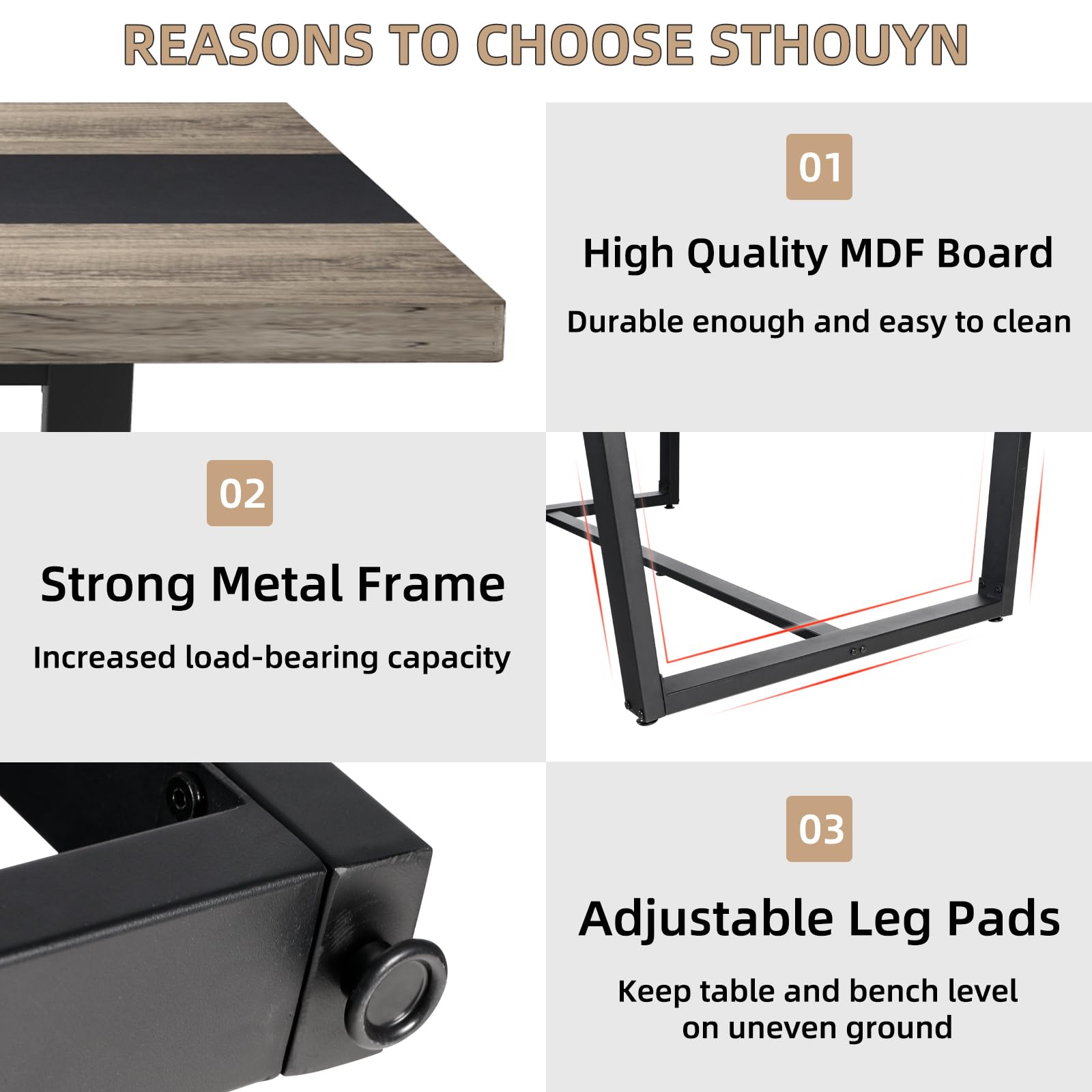 71" Large Dining Table for 6-8 People - Rectangular Farmhouse Kitchen Table