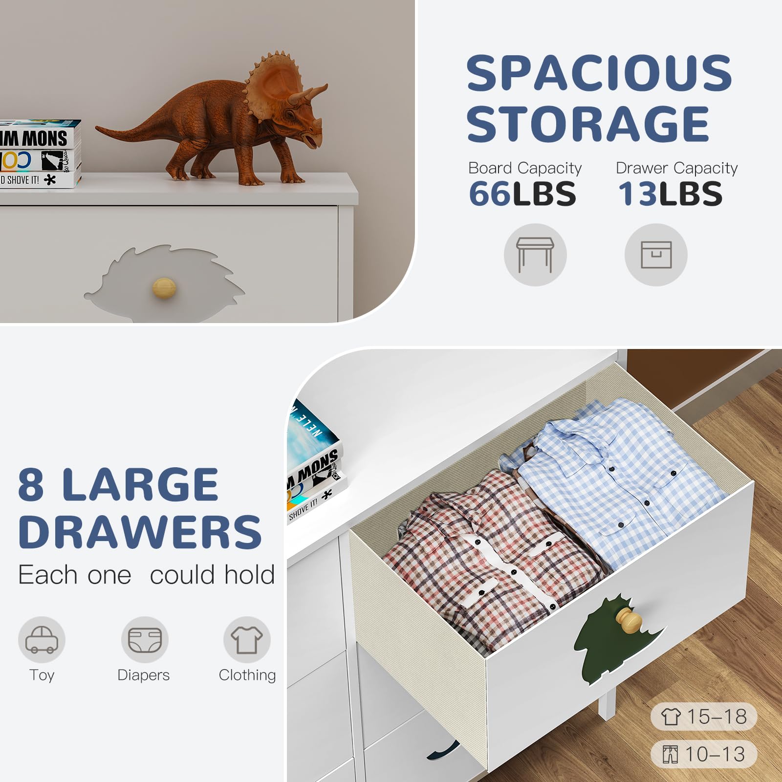 Dresser for Bedroom, Baby Dresser with 8 Fabric Drawers Tall Storage Organizer for Toddler Child