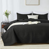 Full/Queen Quilt Set,Black Quilt Bedding Set with 2 Pillow Shams,Soft Lightweight Diamond Pattern